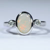 Natural Australian Coober Pedy Opal and Diamond Silver Ring