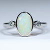 Natural Australian Coober Pedy Opal and Diamond Silver Ring