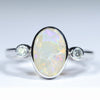 Natural Australian Coober Pedy Opal and Diamond Silver Ring