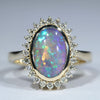 Natural Australian Lightning Ridge Crystal Opal Gold and Diamond Ring