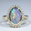 Lightning Ridge Crystal Opal with Natural Diamonds Gold Ring
