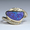 Black Opal Gold and Diamond Ring - Opal Birthstone for  October