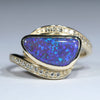 Natural Australian Lightning Ridge Black Opal Gold and Diamond Ring