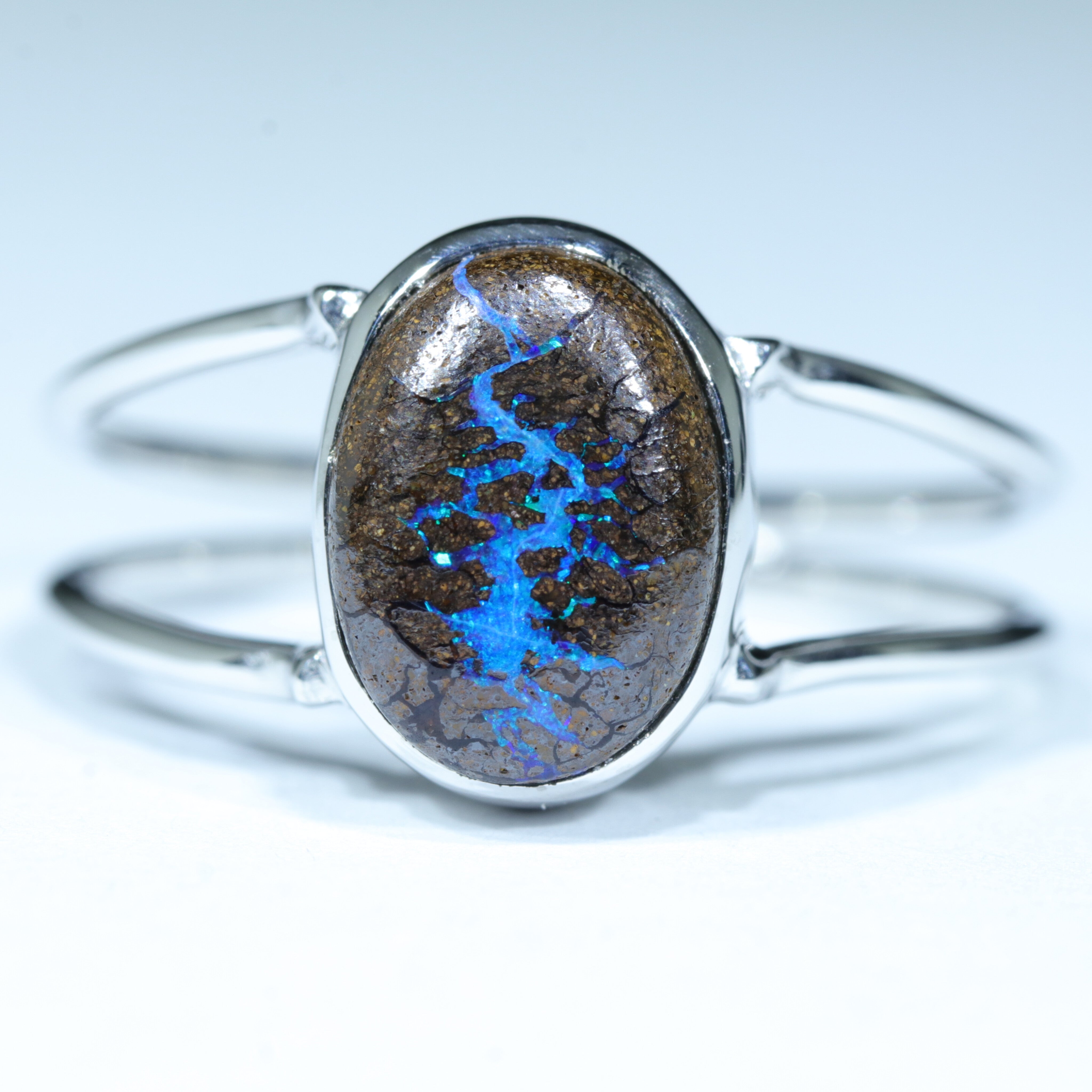 Australian Solid Boulder Opal Matrix Silver Ring - Size 8 Code CC80