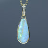 Natural Australian Queensland Crystal Opal Gold and Diamond Pendant