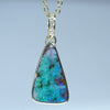 Natural Australian Queensland Boulder Opal Gold and Diamond Pendant