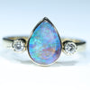 Natural Australian Lightning Ridge Crystal  Opal Ring - Diamonds