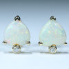 Coober Pedy Heart shaped White Opal and Diamond 14K Gold Earrings (6 x 6mm) Code EE69