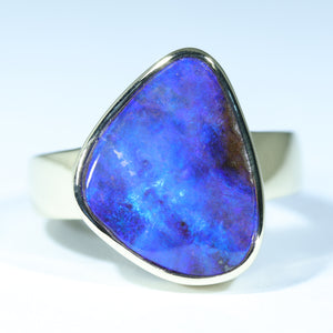 Natural Blue Boulder Opal Gold Ring