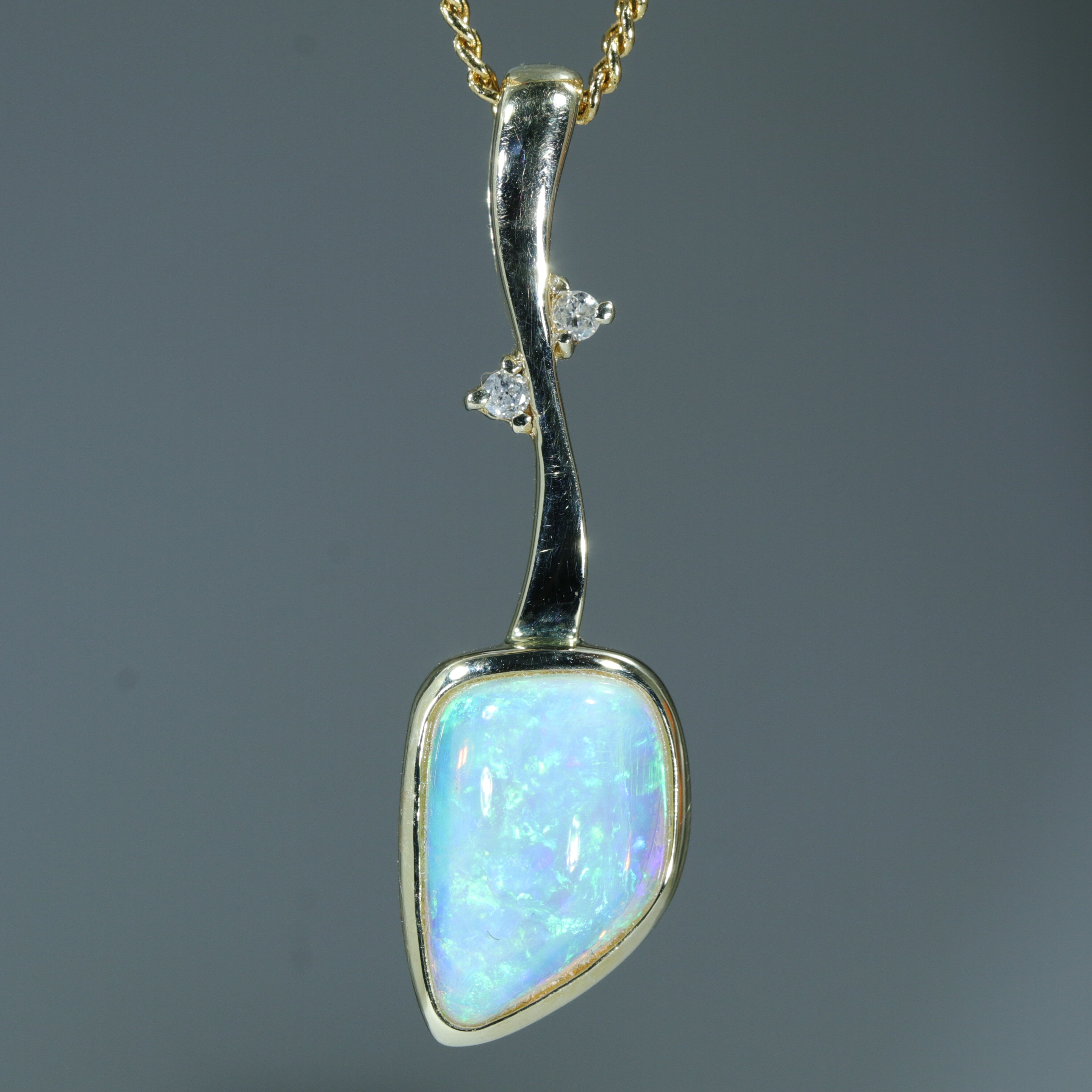 Coober Pedy Crystal Opal and Diamond 14K Gold Pendant (10mm x 7mm) Code - AA761