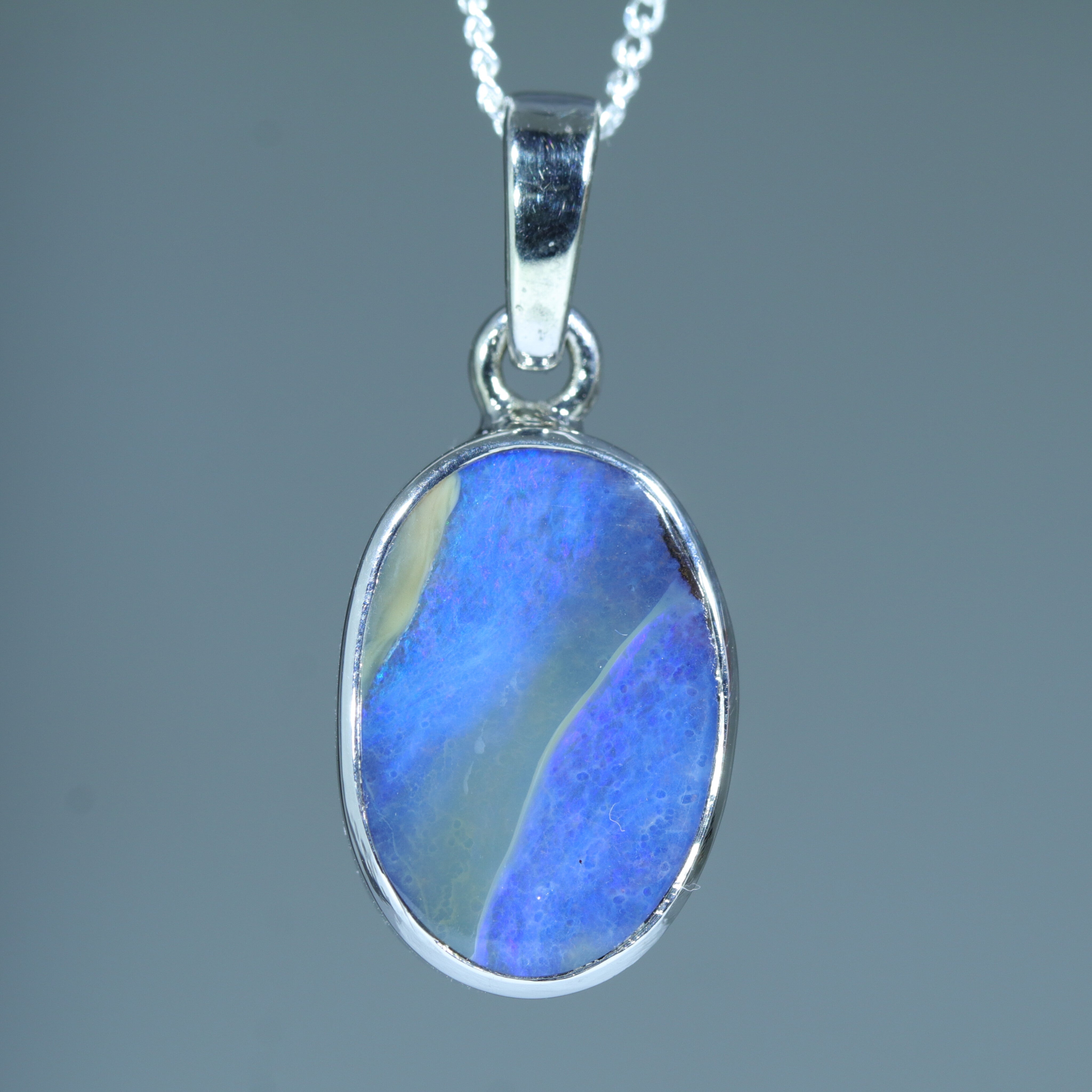 Australian Boulder Opal Silver Pendant with Silver Chain (14mm x 10mm) Code - FF289