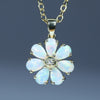 Natural Australian Coober Pedy Crystal Opal Gold and Diamond Flower Pendant