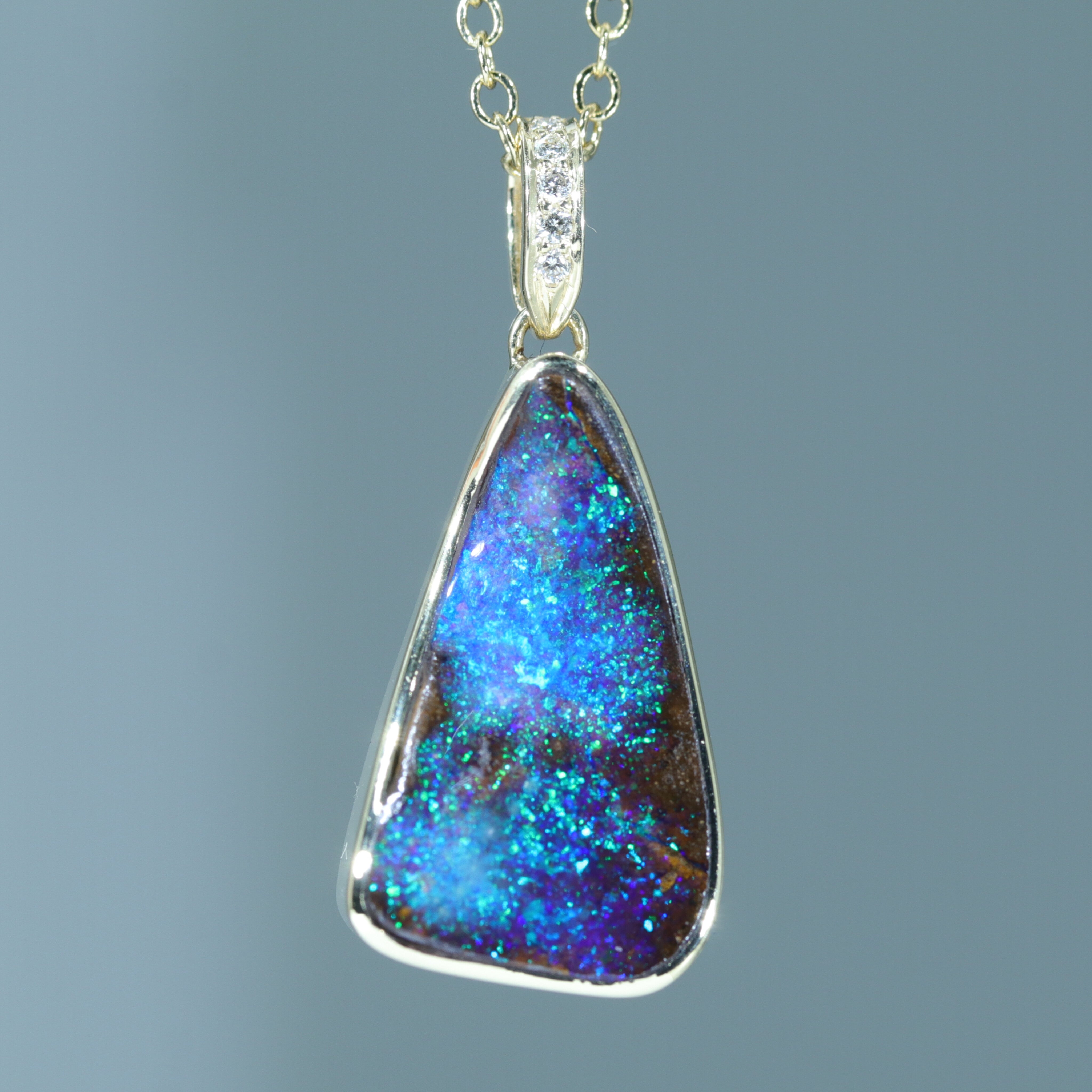 Natural Australian Boulder Opal and Diamond 18K Gold Pendant (21mm x 12.5mm) Code - AA113