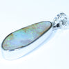 14k White Gold - Solid Queensland Boulder Opal - Natual Diamonds