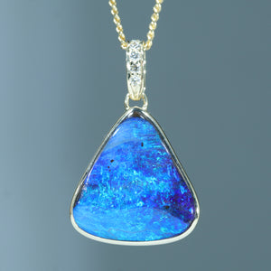 Natural Australian Boulder Opal Gold and Diamond Pendant