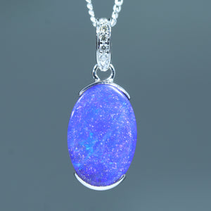 Natural Australian Boulder Opal White Gold and Diamond Pendant