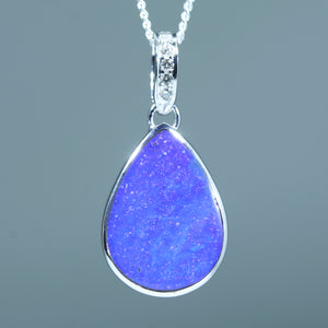 Natural Australian Boulder Opal White Gold and Diamond Pendant