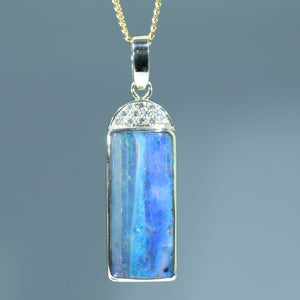 Natural Australian Boulder Opal Gold and Diamond Pendant