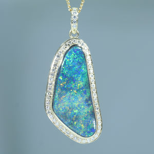 Natural Australian Black Opal Gold and Diamond Pendant