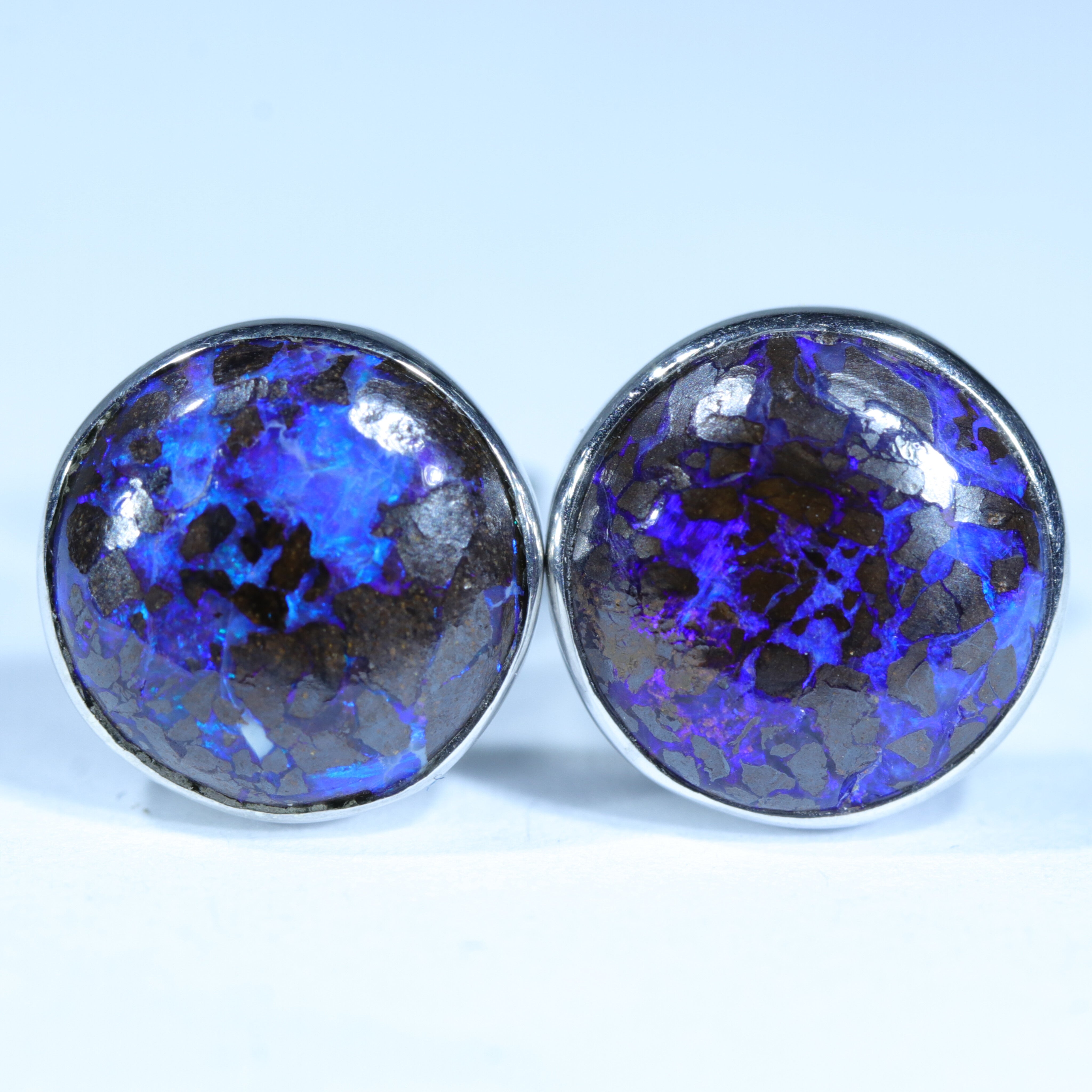 Australian Boulder Opal Matrix Silver Earrings (8mm x 8mm) Code - SS585