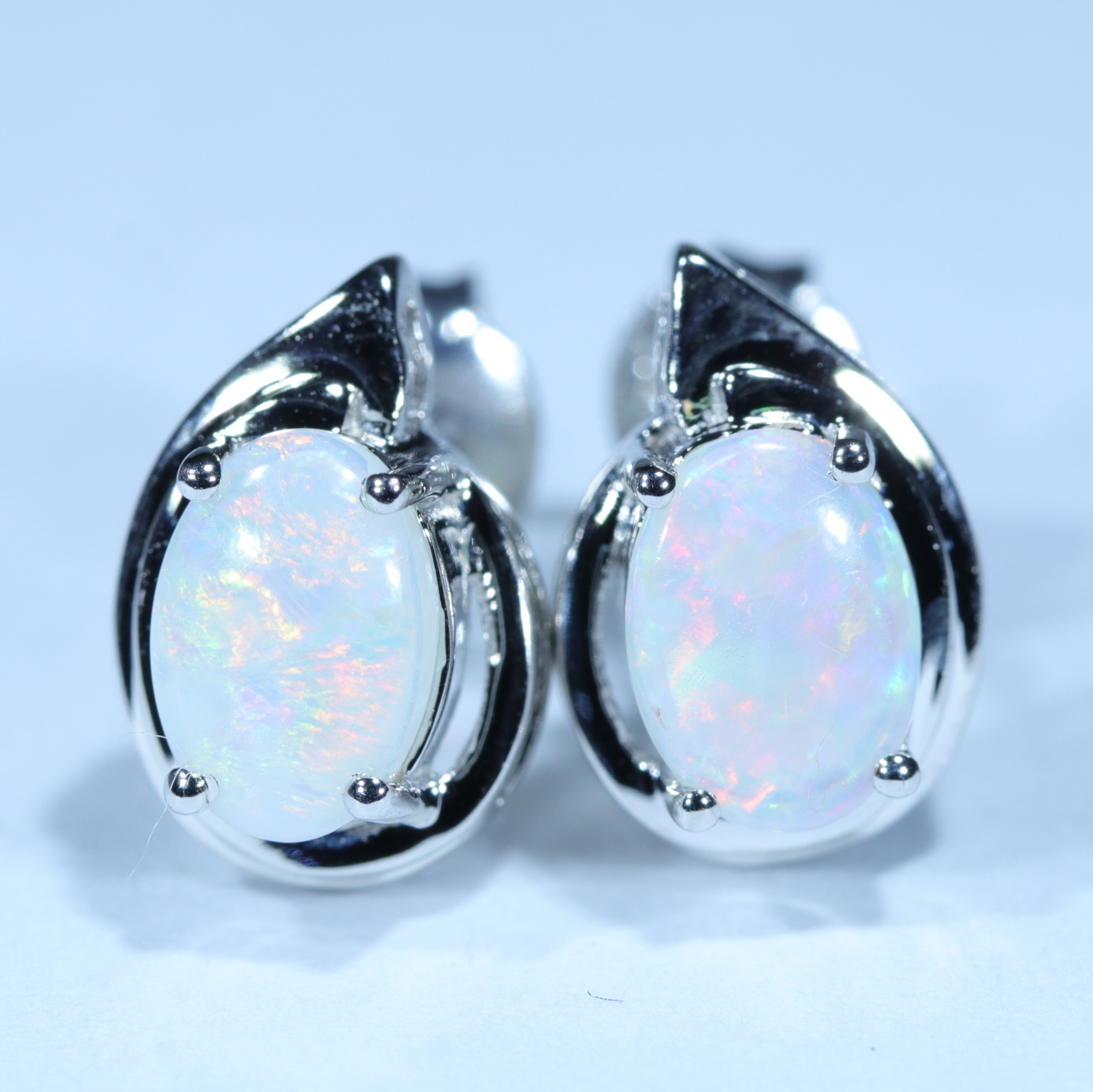 Sterling Silver 7mm Blue and White Opal Earrings Set Sterling Silver 7mm Blue and White Opal Earrings Set