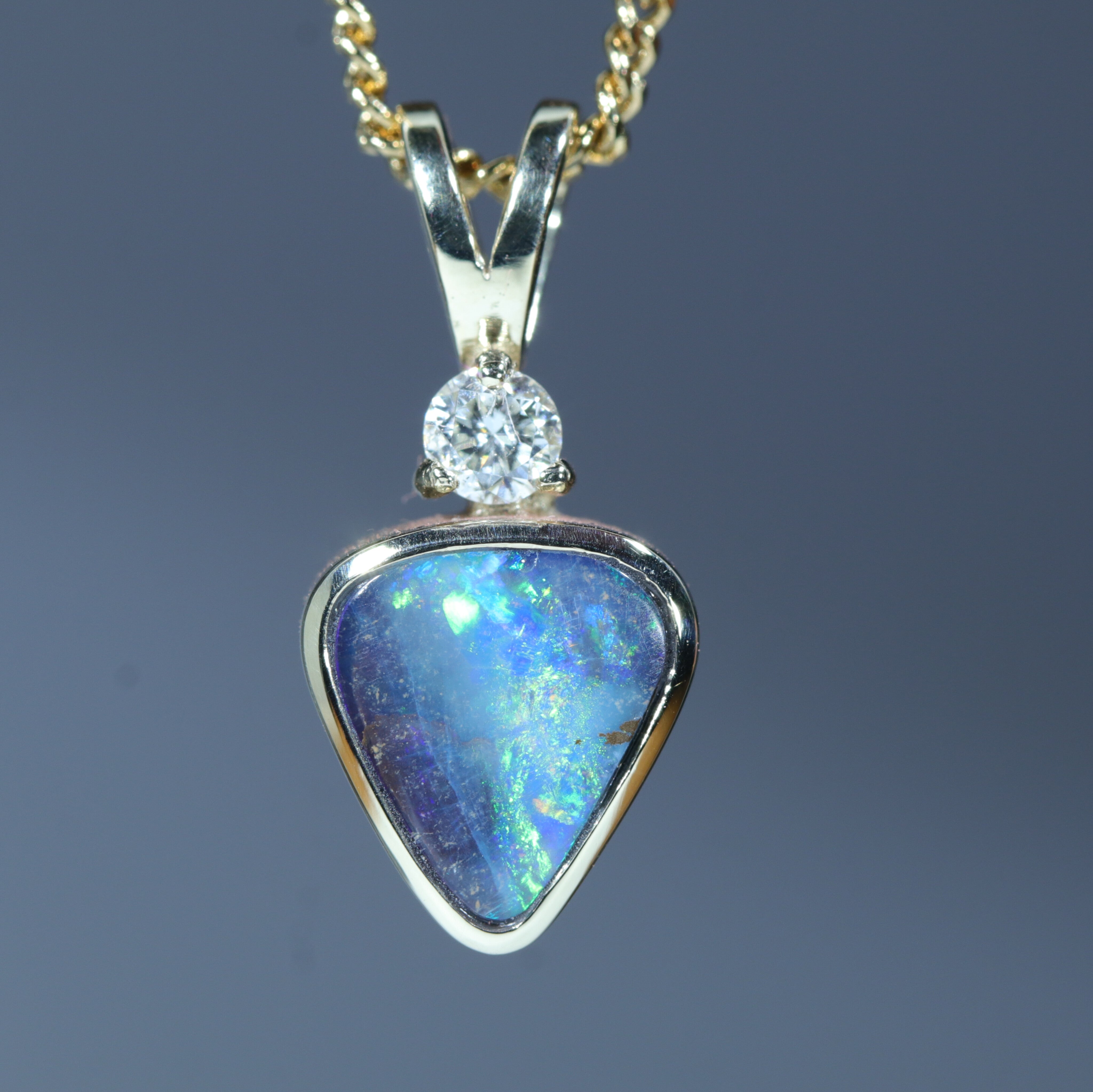 Natural Australian Boulder Opal and Diamond Gold Pendant (8mm x 7mm) Code - AA141