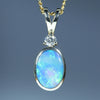 Natural Australian Lighting Ridge gold Opal and Diamond Pendant