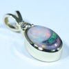 Lightning Ridge Solid Dark Opal and Diamond Gold Pendant (9mm x 6mm ) Code - AA158