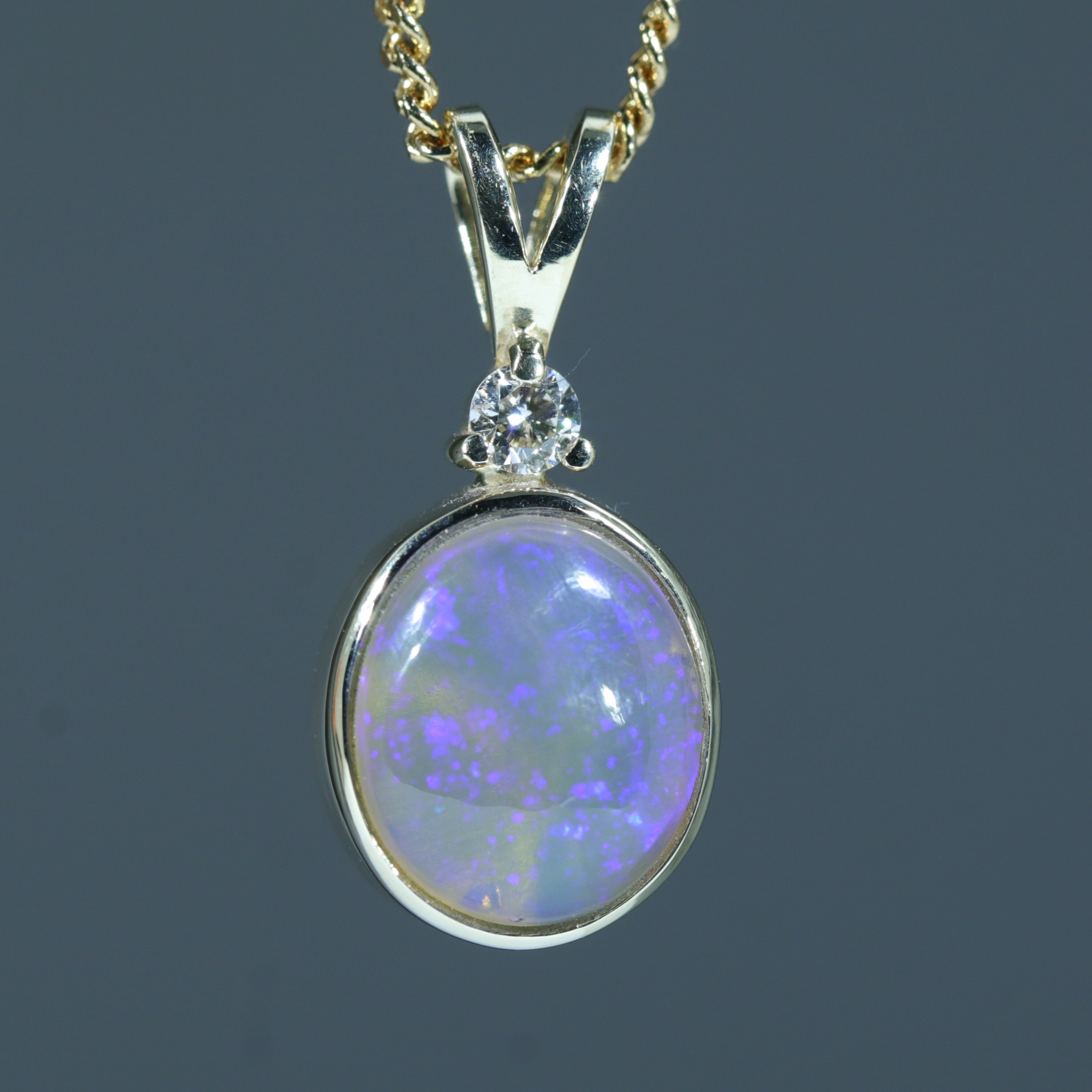 Lightning Ridge Crystal Opal and Diamond Gold Pendant (9mm x 8mm ) Code - AA154