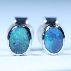 Natural Australian Solid Lightning Ridge Black Opal Silver Studs