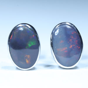 Natural Australian Black Opal Silver Stud Earrings