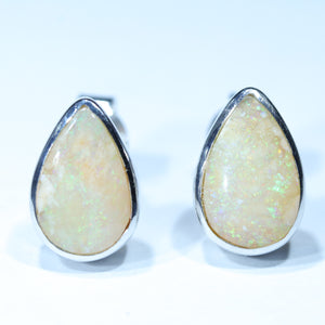 Natural Australian Boulder Opal Silver Stud Earrings