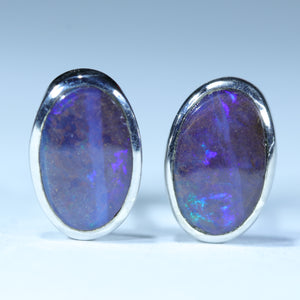 Natural Australian Boulder Opal Silver Stud Earrings