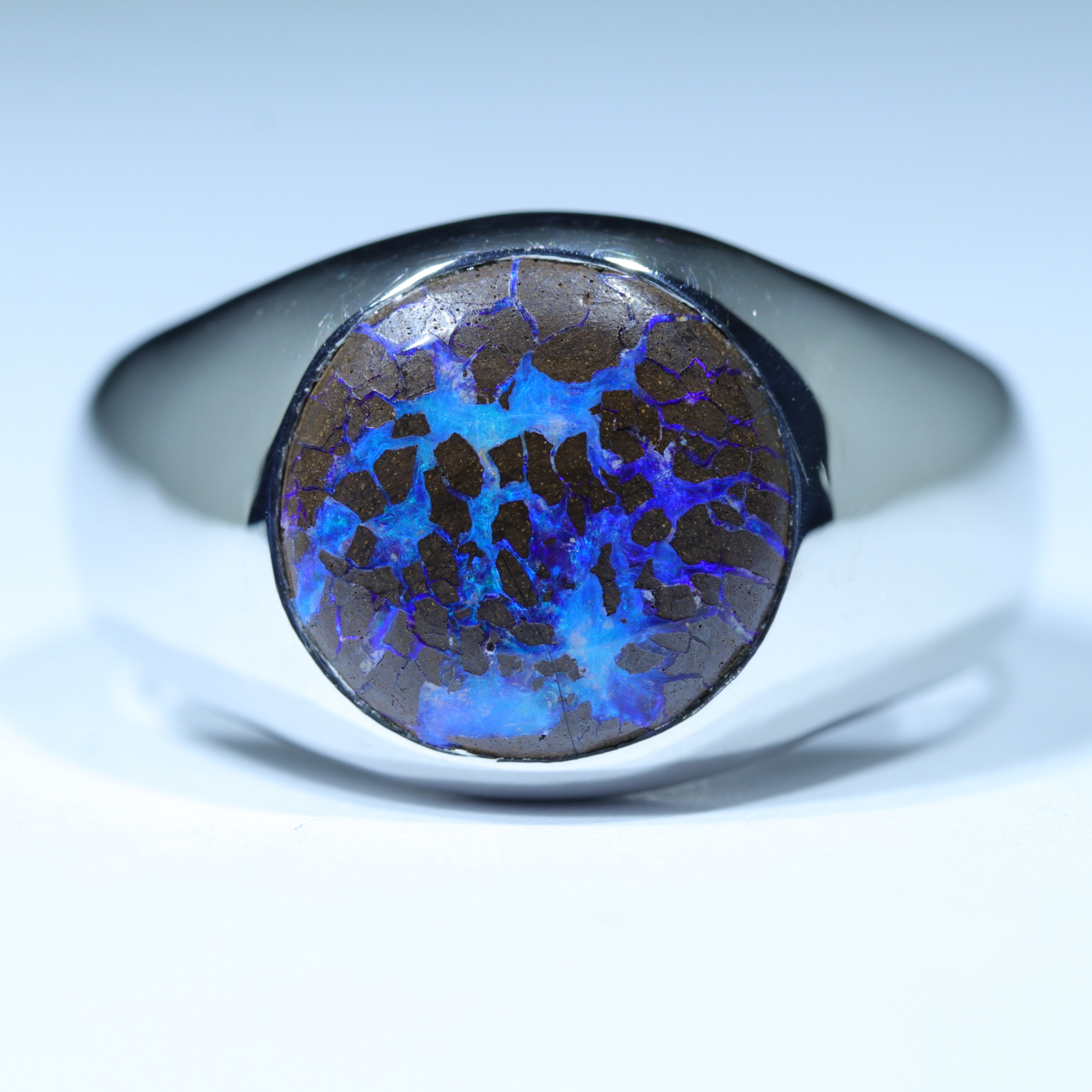 Natural Boulder Opal Matrix Mens Silver Ring -Size 11.25 Code - MM03