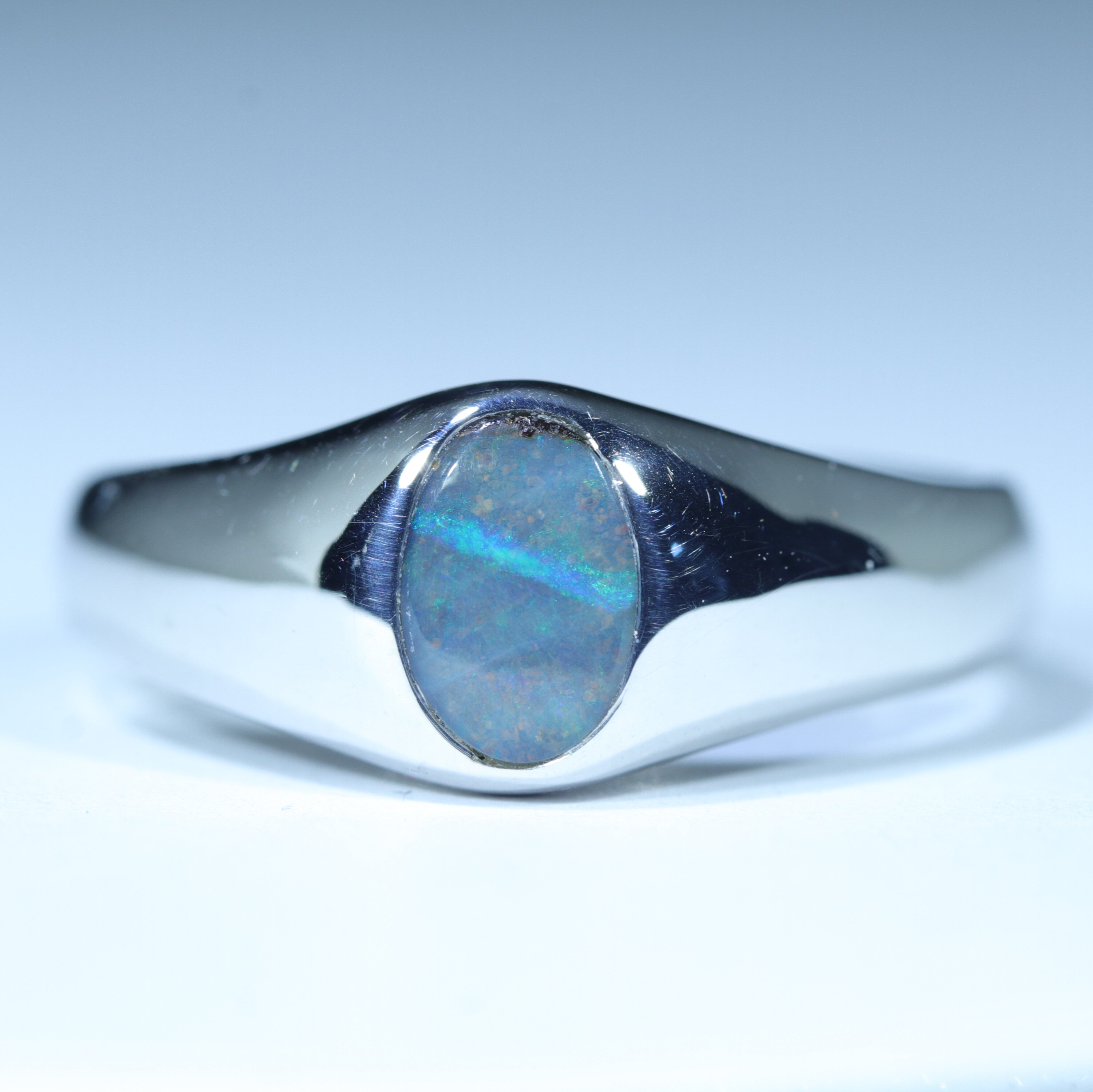 Natural Boulder Opal Mens Silver Ring - Size 9.5 Code MM15