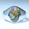 Natural Australian Boulder Opal Silver Men's Ring