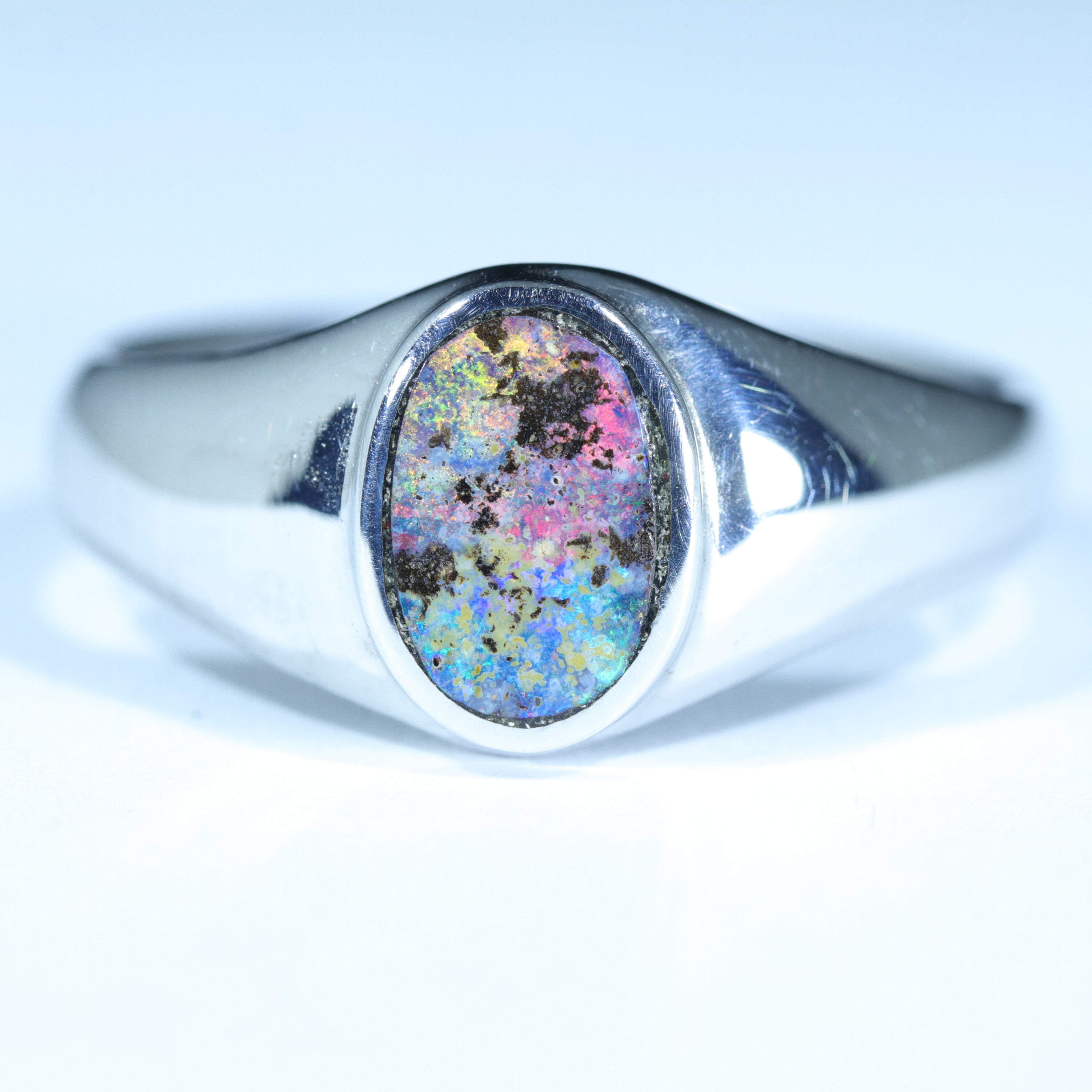 Natural Boulder Opal Mens Silver Ring -Size 10.75 Code - MM04
