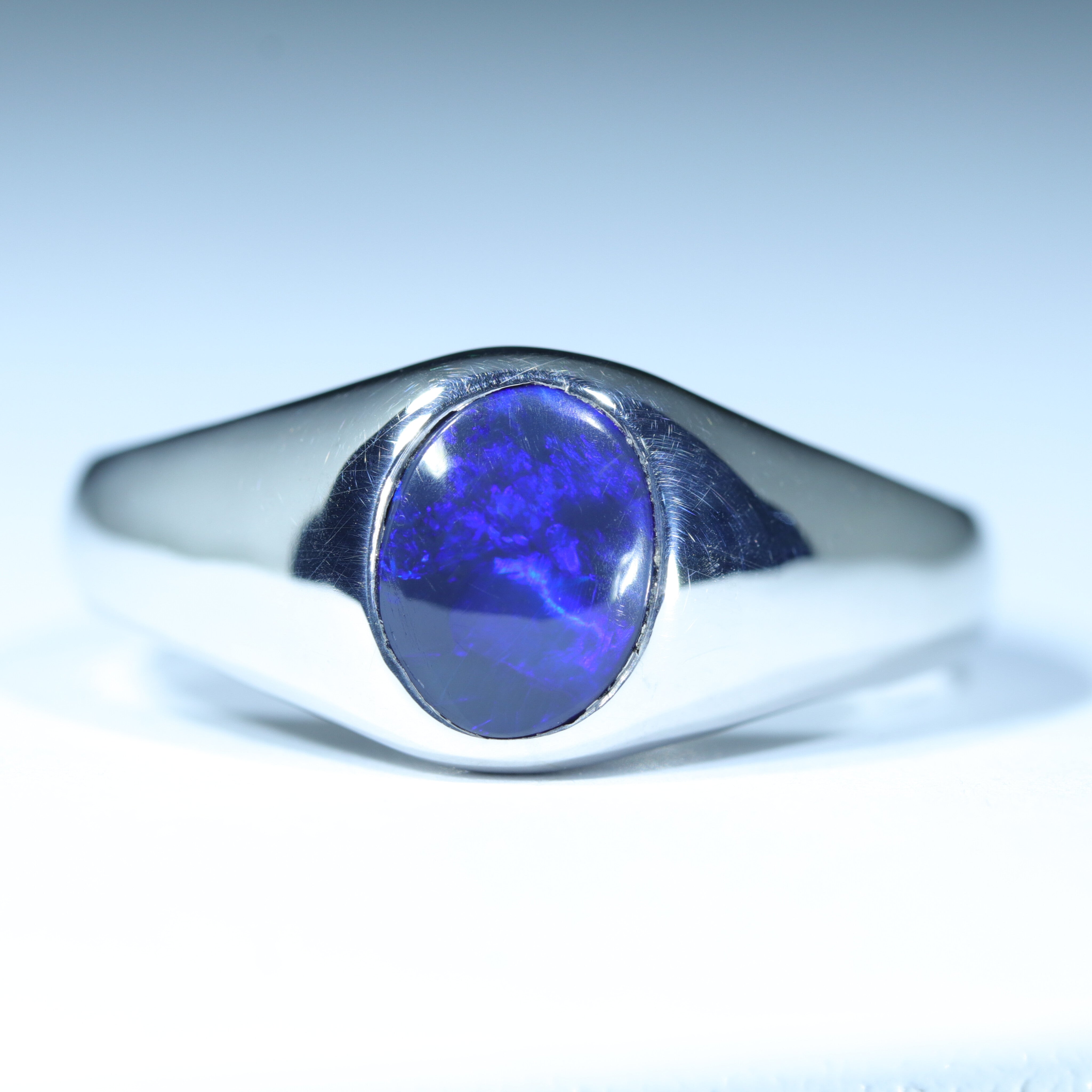 Lightning Ridge Black Opal Mens Silver Ring - Size 11.25 Code MM23