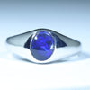 Natural Australian Black Opal Silver Men's Ring