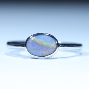 Natural Australian Boulder Opal Silver October Birthstone Ring