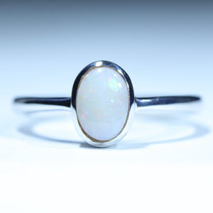 Natural Australian White Opal Silver Ring