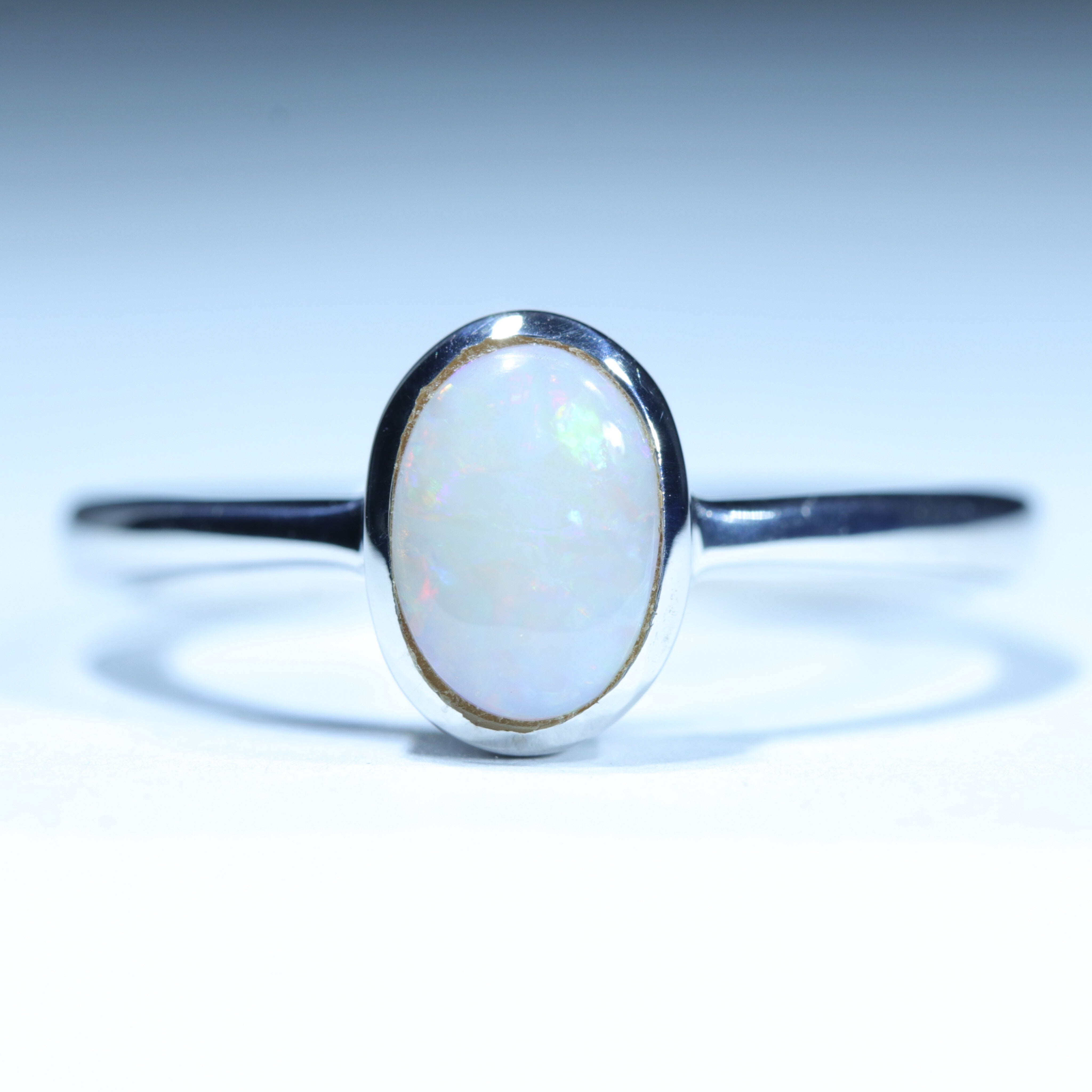 Coober Pedy Solid White Opal Silver Ring - Size 8 Code FF349