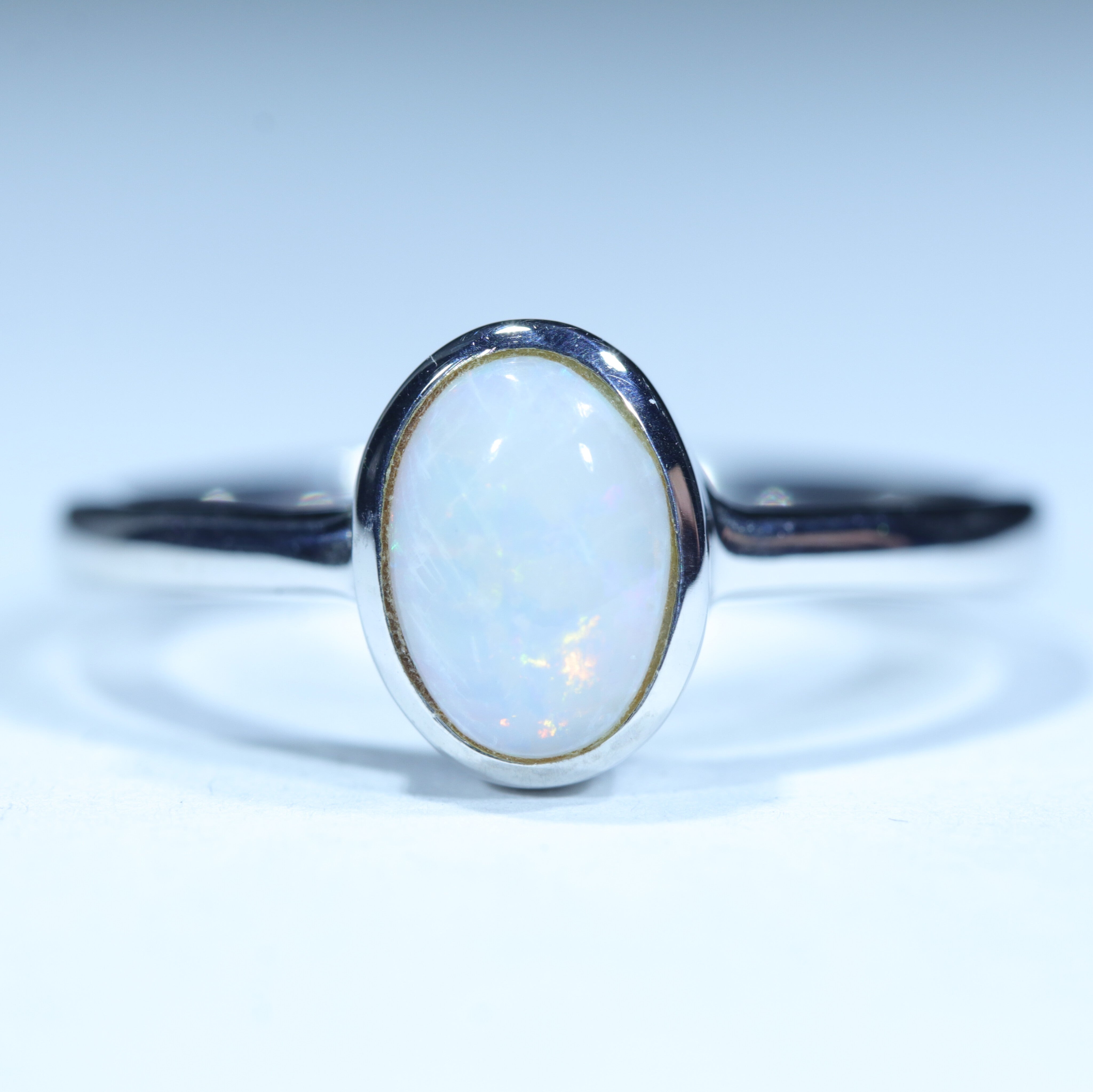 Coober Pedy Solid White Opal Silver Ring - Size 5.75 Code CC188
