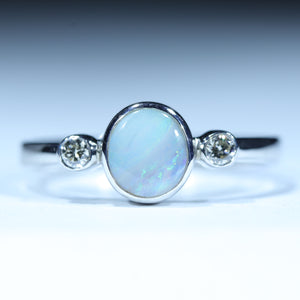 Natural Australian Boulder Opal Silver and Diamond Ring