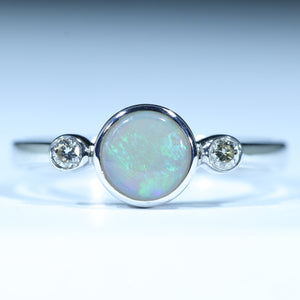 Natural Australian Coober Pedy Opal Silver and Diamond Ring