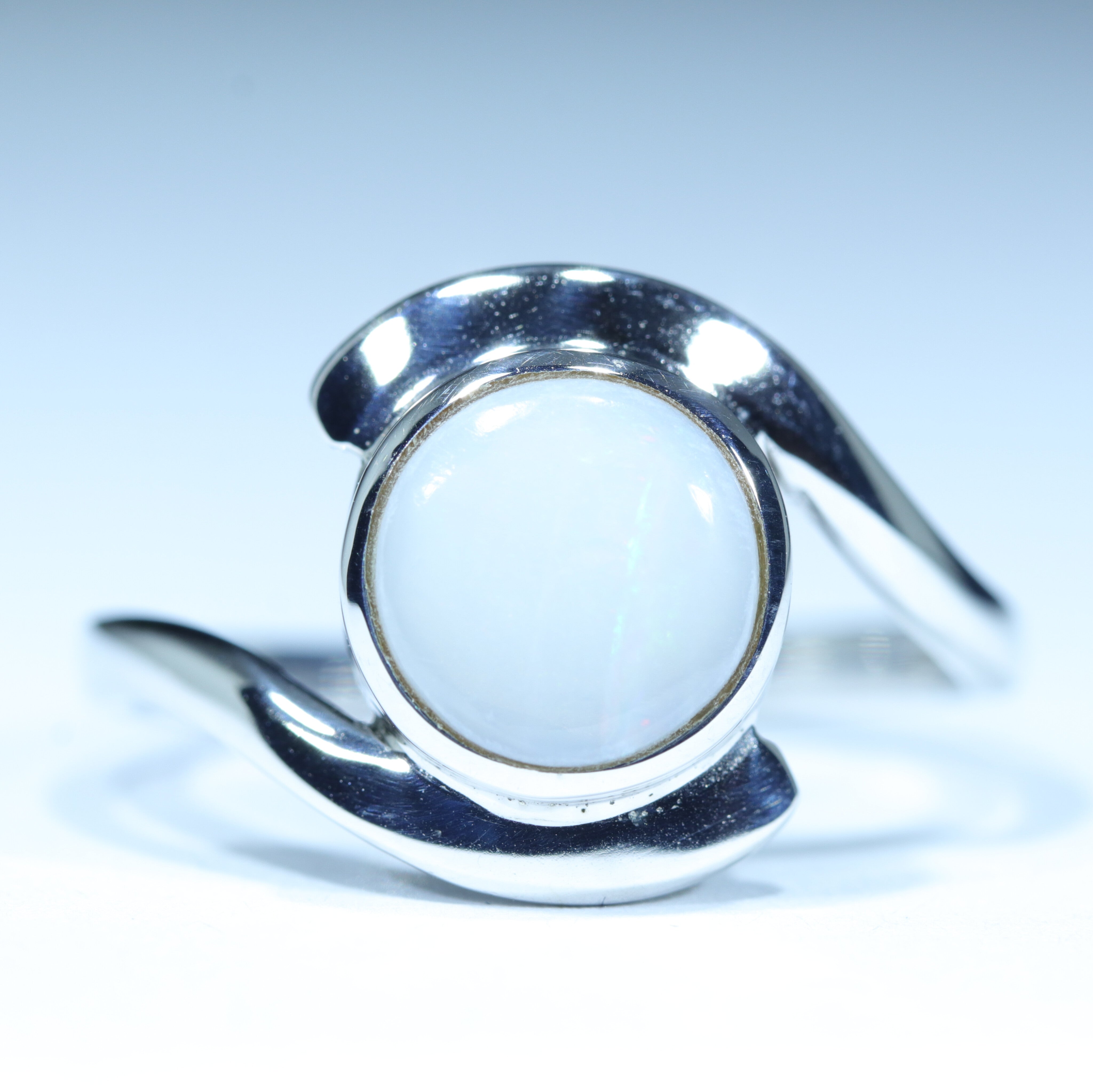 Coober Pedy Solid White Opal Silver Ring - Size 8.25 Code CC162