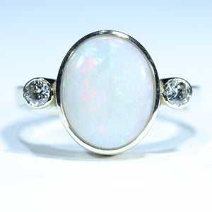 natural Australian White Opal Gold and Diamond Ring