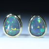 Natural Australian Black Opal Gold Stud Earrings