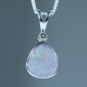 Natural Australian Lightning Ridge Opal Silver and Diamond Pendant