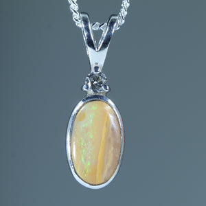 Natural Australian Boulder Opal Silver and Diamond Pendant